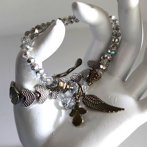 Beaded Charm Heart Elastic Bracelet Set